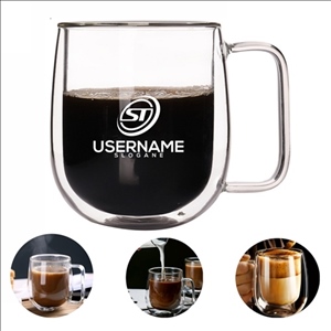 12oz Glass Coffee Mugs Double-Wall Borosilicate Cups